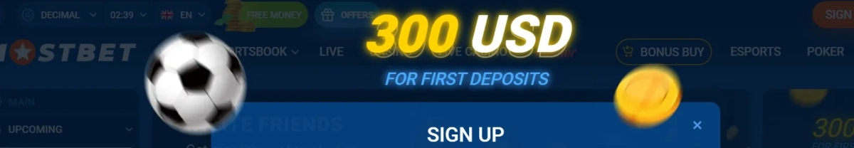 Mostbet welcome bonus banner showing 150% deposit match offer