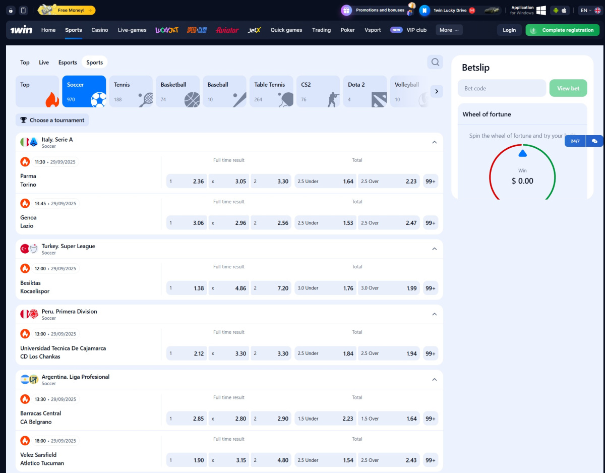 1Win competitive betting odds and extensive sports markets selection