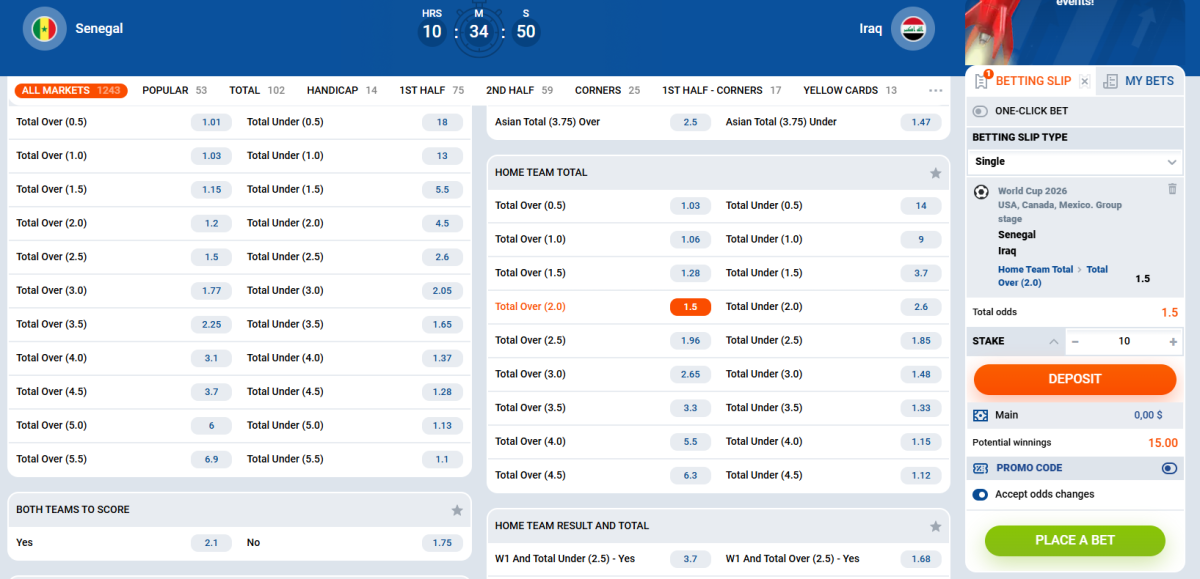 Mostbet betting slip showing stake field, quick-stake buttons and place a bet button
