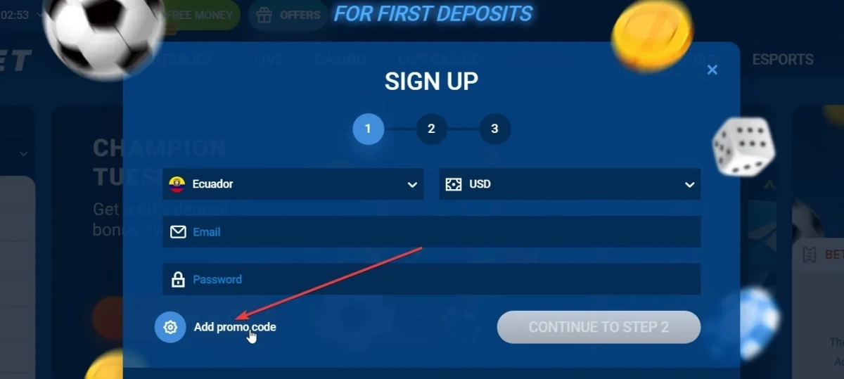 Where to enter the Mostbet promo code MOSTWIN2023 during registration