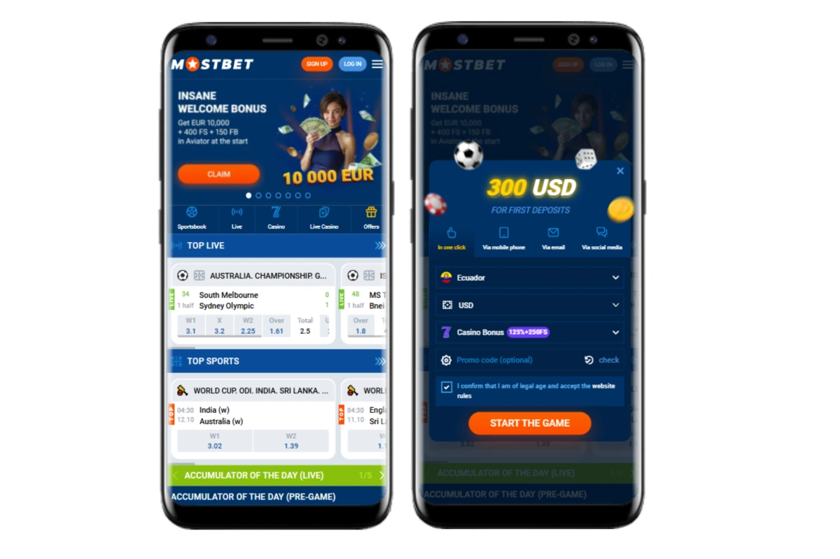 Mostbet mobile applications displayed on Android and iOS smartphones