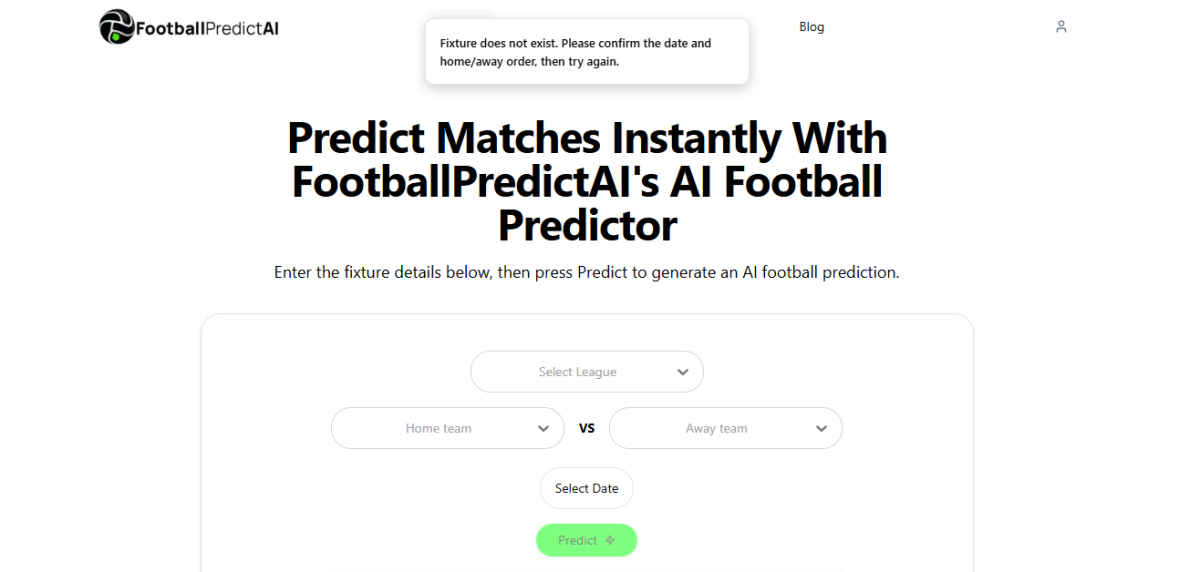 FootballPredictAI rejecting a non-existent fixture