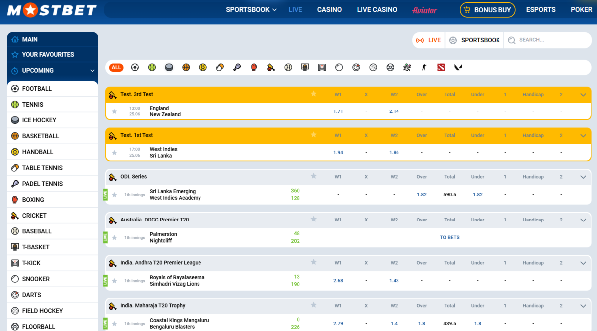 Mostbet sportsbook football page with 2026 World Cup events and 1X2 markets