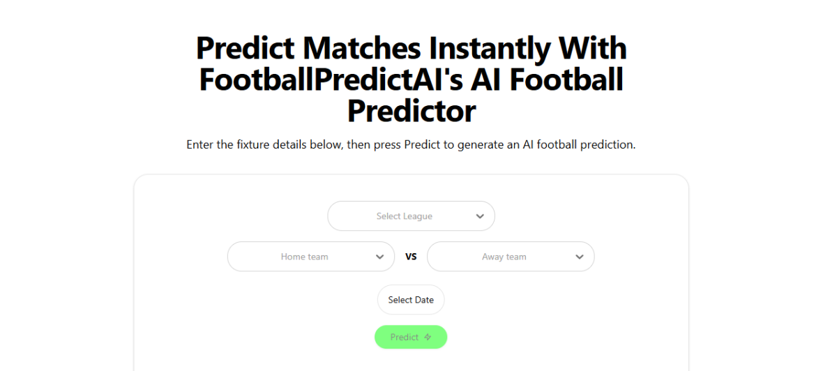 FootballPredictAI prediction constructor with league and team selectors