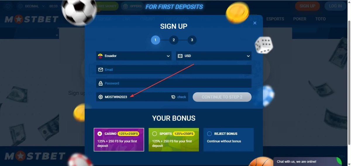 Mostbet Registration Form with Promo Code Field