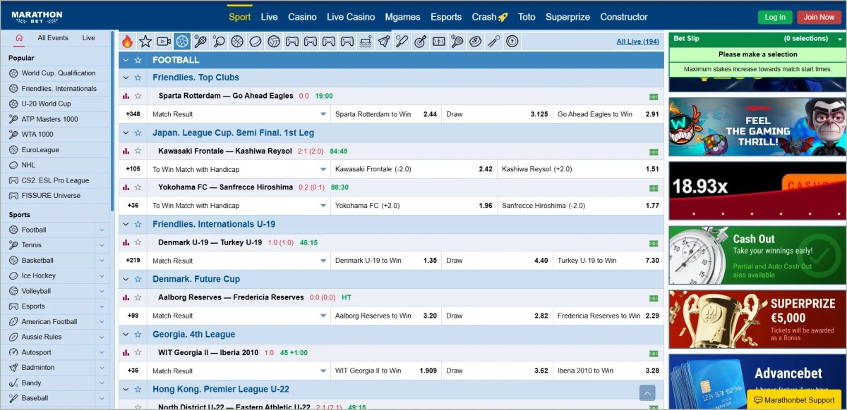 Marathonbet odds comparison showing lower margins than competitor bookmakers